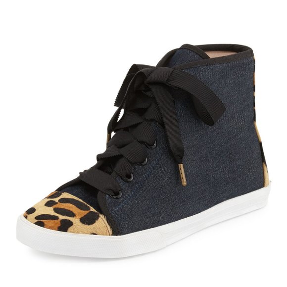 kate spade linus denim & calf hair high-top sneaker shoe size 6.5 nwot - Picture 3 of 10